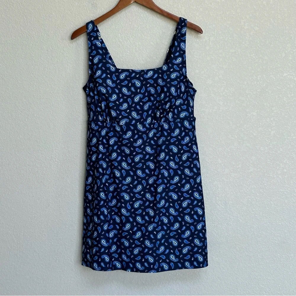 LANDS’ END Navy Blue Paisley Swim Dress With Built-In Shorts Women’s Size 16W - Picture 3 of 8